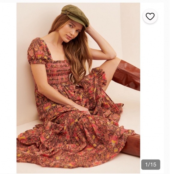 Free People Dresses & Skirts - Free People Getaway Tiered Maxi Dress Red Floral Smocked Boho Medium